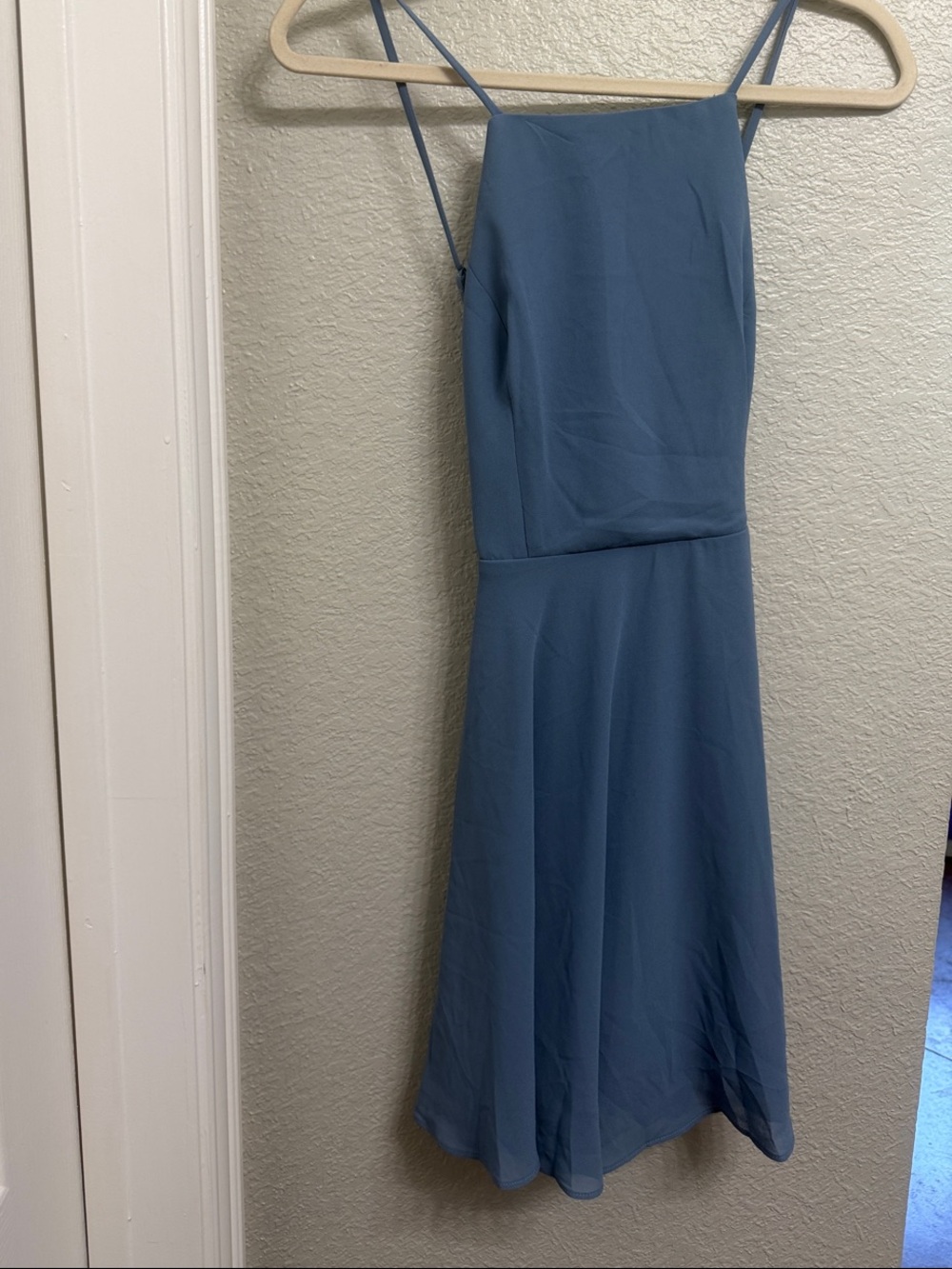 Lulu's Dusty Blue Spaghetti Strap Mini Dress
